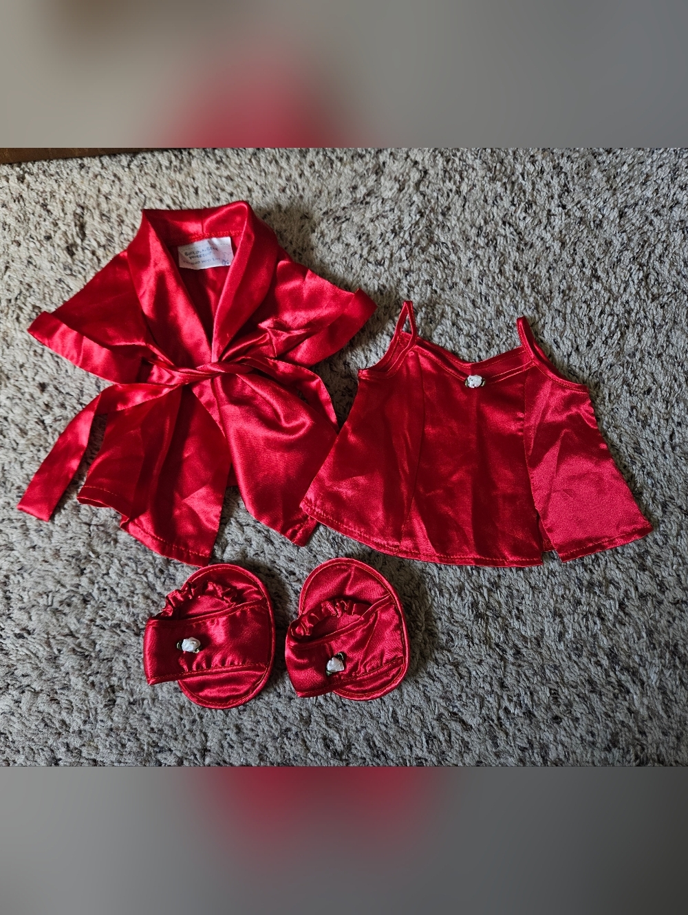 Build A Bear Rare Red Satin Nightgown Robe Slippers BABW